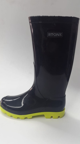 Bota Lluvia Stone Negro Con Suela Fluo Promo