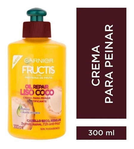Imagen 3 de 3 de Crema Para Peinar Fructis Garnier Oil Repair 3 Liso Coco