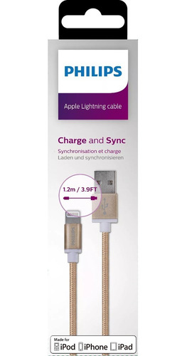 Imagen 2 de 2 de Cable De Carga iPhone Philips Dlc2508g Trenzado - Revogames
