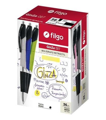 Boligrafo Retractil Filgo Ginza 027 Caja X36 Uni Tinta Negra