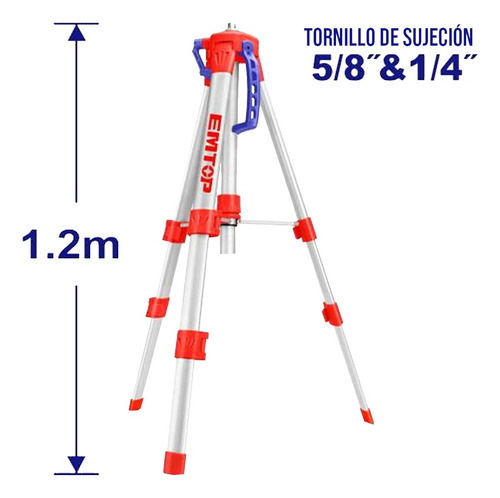 Tripode Aluminio 1,20mt Nivel Laser 5/8 1/4 Emtop Etpd12001