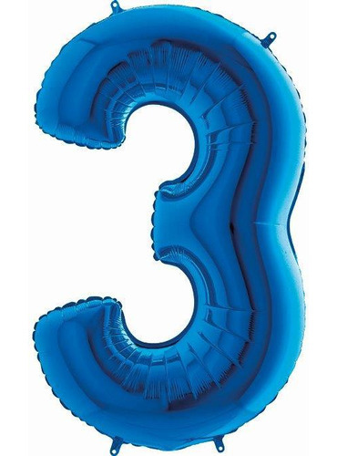 Balão Metalizado De Festa Número 3 Azul 101cm Un