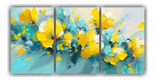 240x120cm Cuadro Tela Linda A Amarillo Y Turquesa Flores