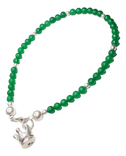 Pulsera Plata 925 Dije Corona Onix Verde Natural 4mm Ppl45 