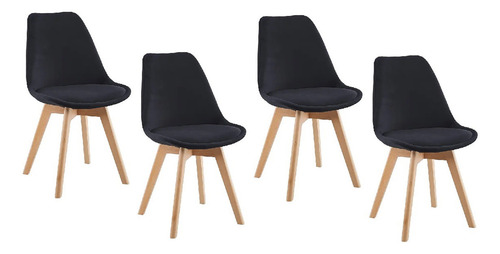 Set 4 Silla Comedor Tulip Acolchada Terciopelo Felpa Velvet Estructura de la silla Negro