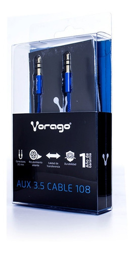 Cable Auxiliar Audio 3.5mm Vorago Bocinas Celulares Estereos Reforzado Azul
