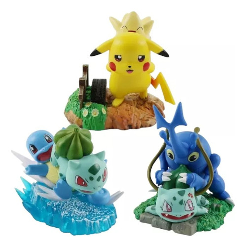 Set 3 Figuras Pokemon Diorama Pikachu Togepi Bulbasaur