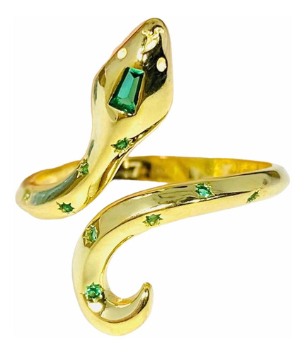 Anillo Serpiente Plata 925 Baño Oro Amarillo Turmalina Verde