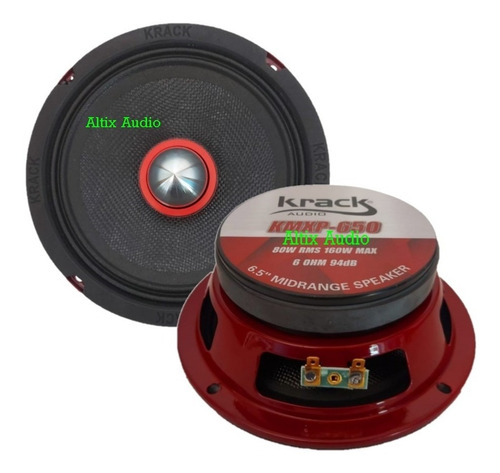 Par De Medios Krack Audio Kmxp-650 Fibra De Carbono 80w Rms Color Negro/rojo