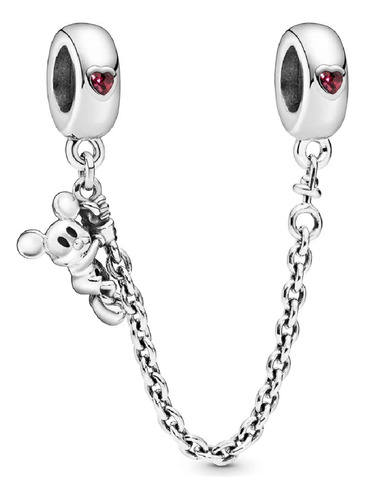 Charm Cadena De Seguridad Y Mickey En Plata 925 Silver Heart