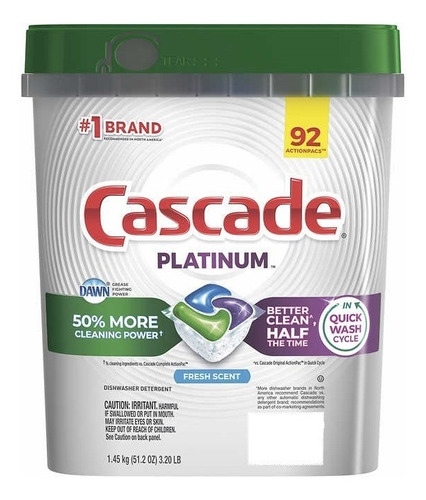 Detergente Lavavajillas Cascade Platinum 92 Capsulas 16x