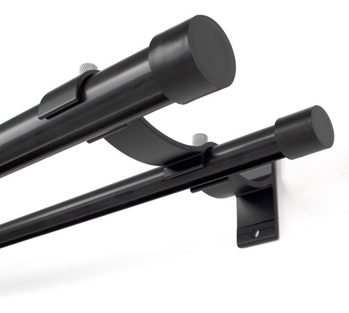 Kit Varão Duplo Deslizante Wave 28/19mm 3,30 Metros Alumínio Cor Preto Fosco
