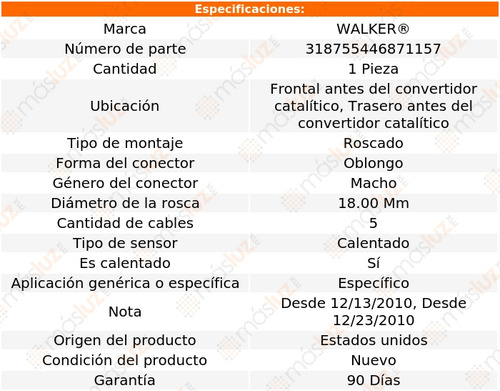 Sensor Ox O2 Frontal Acc, Tras Acc Flex V6 3.5l 11/12 Walker