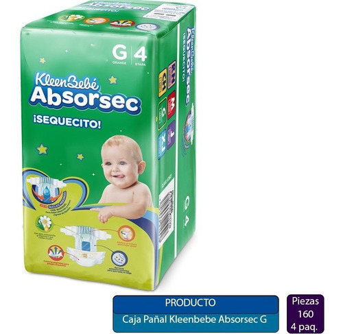 Caja Pañal Kleenbebe Absorsec Gde Con 4 Paquetes (160 Pzs)