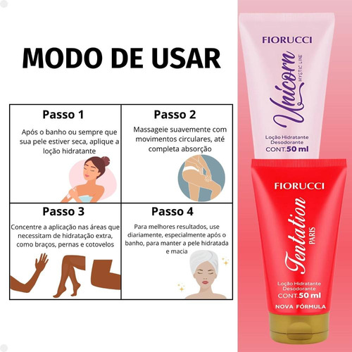 Kit Duo Loção Hidratante Fioruci Unicorn E Tentantion 50ml