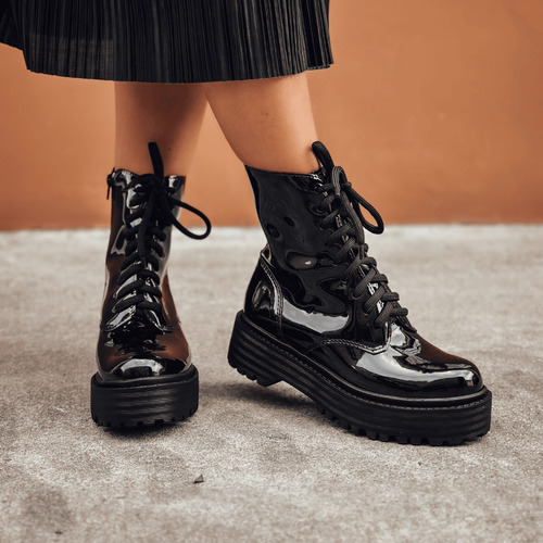 Bota Coturno Feminino Box Tratorado Cadarço E Zíper Not-me