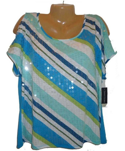 Blusa 2xl (18/20w) Azul Lentejuela 2x Stretch Xxl Hermosa!!!