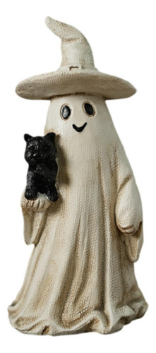 Figura De Fantasma De Halloween Y Gato Negro, Beige