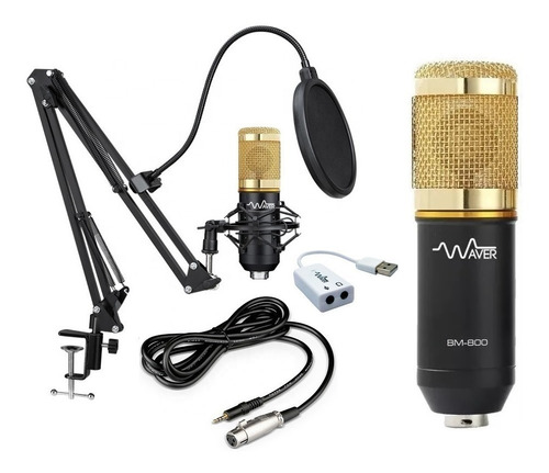 Microfone Condensador Bm800 + Suporte Mesa+ Pop Filter Waver