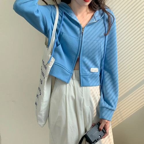 Sudadera Corta Con Capucha Y Cremallera Para Mujer