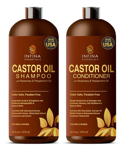 Conjunto De Shampoo E Condicionador De Óleo De Rícino Para C
