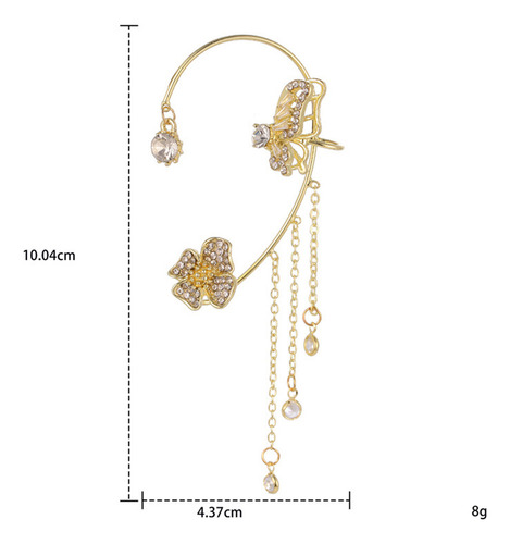 1pç Brinco Piercing Borboleta Flor Strass Pendurar Ajustável