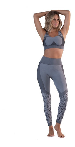 Calza Deportiva Entrenamiento Legging Flower Tiro Alto Mora 