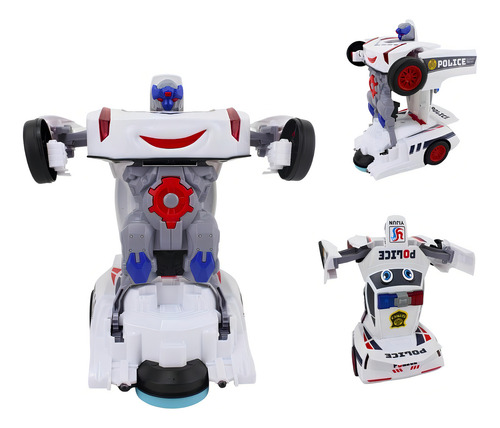 Carrinho De Brinquedo Infantil Bate E Volta Com Som E Luz Sirene Cor Carrinho Branco Com Azul Brinquedo Infantil Carrinho Policia Vira Robô Transforme Luz Som Bate Volta Transformers Luzes E Som