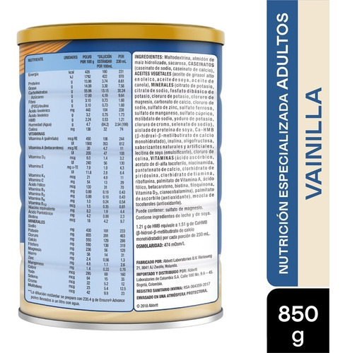 Ensure Advance Vainilla X 850gr