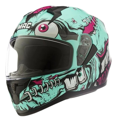 Casco Integral Mac Bass Croc Verde/rosa Ff067 Agrobikes