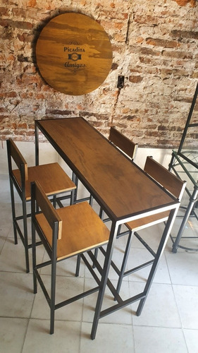 Imagen 7 de 10 de Mesa Barra Cervecera Industrial 120x40x105 + 4 Taburetes