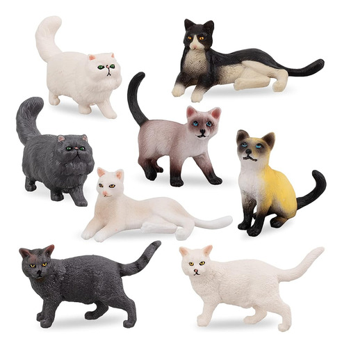 Toymany 8pcs Pequeñas Figuras De Gato Blanco Negro, Figuras 