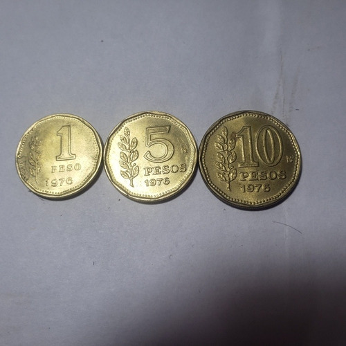 Lote De 3 Monedas 1, 5 Y 10 Pesos Año 1976 - Serie - Peso