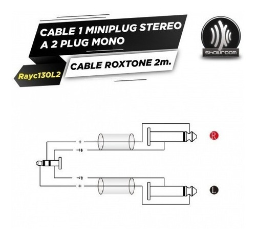 Imagen 4 de 4 de Cable Miniplug St A 2 Plug Mono 2 Metros Roxtone Rayc130l2