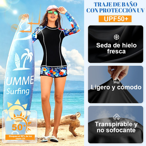 N Traje De Baño Manga Larga Dama 2 Piezas Para Mujer