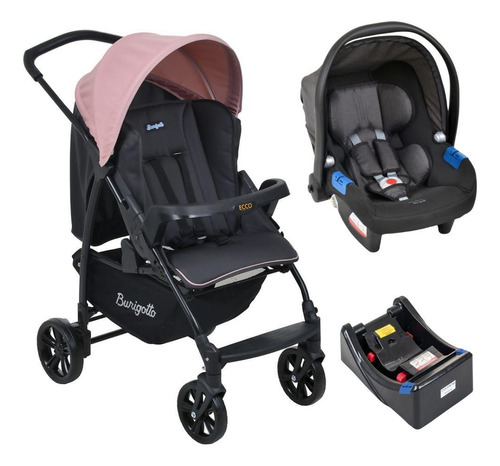 Carrinho De Bebê Ecco Cz Rosa Bebê Conforto E Base