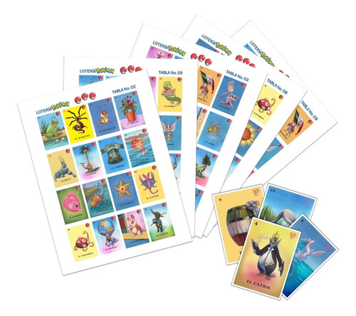 Loteria Mexicana Pokemon Imprimible 4x4  15 Cartas Y Baraja