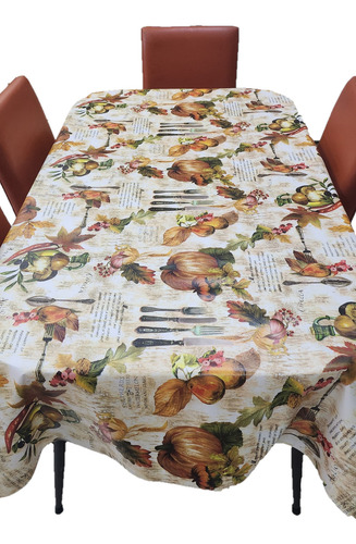 Mantel Mesa Rectangular 1.4x2.5 Impermeable Cuerina Afelpada Calabazas