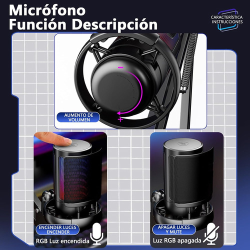 Micrófonos Podcast Rgb Condensador Cardioide Para Pc Y Usb-c
