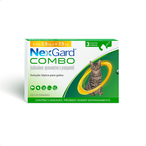2 Nexgard Combo Gatos 2,5 Kg Até 7,5 Kg - 3 Pipeta 0,9 Ml