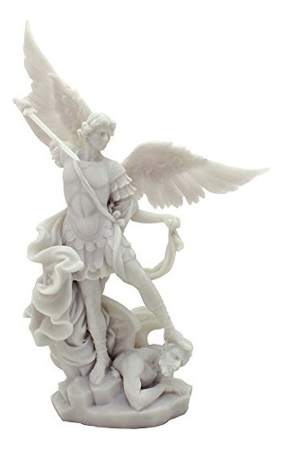 Estatua Del Arcángel San Miguel Blanco - H: 10 Pulgadas - Ar