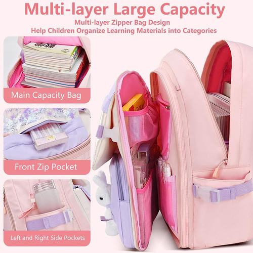 Mochila Para Niñas Mochila Linda Arena Movediza Nevera Puert Color Rosado
