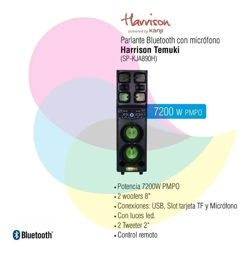 Imagen 5 de 9 de Parlante Torre Potenciado 7200w Harrison Temuki Control Dj