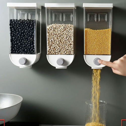 Kit 3 Dispenser Multiuso Com Botão 1l P/ Grãos Cereais Ração Cor Preto