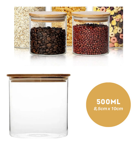 5x Pote Vidro Bambu Hermético Borossilicato Linha Eco Kit