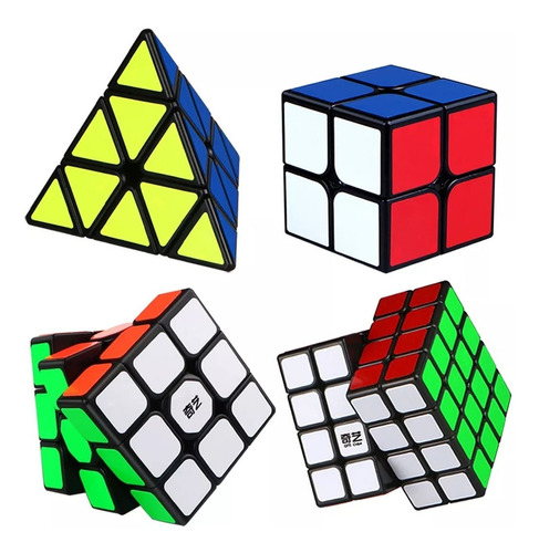 Pack Set 4 Puzzles Cubo Colección Velocidad Qiyi Negro