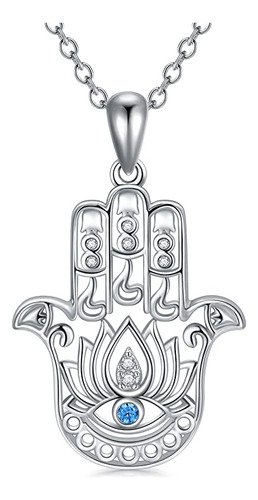 Lonago Collar De Mano Hamsa De Plata De Ley 925, Collar Con