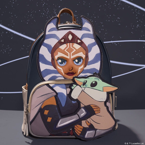 Star Wars The Mandalorian: Ahsoka And Grogu Loungefly Mini Backpack Color Verde Musgo Diseño De La Tela Lisa