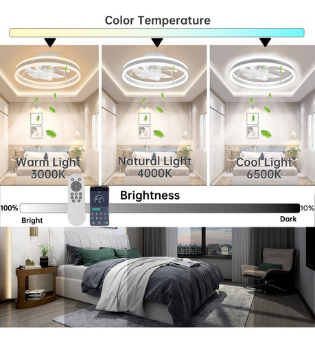 Ventilador Techo Luz Moderno Tres Colores Dimmable+control
