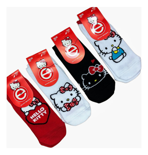 Pack X 12 Medias Soquetes Hello Kitty Elemento 35/40 Algodón Colores Surtidos Hello Kitty 35/40